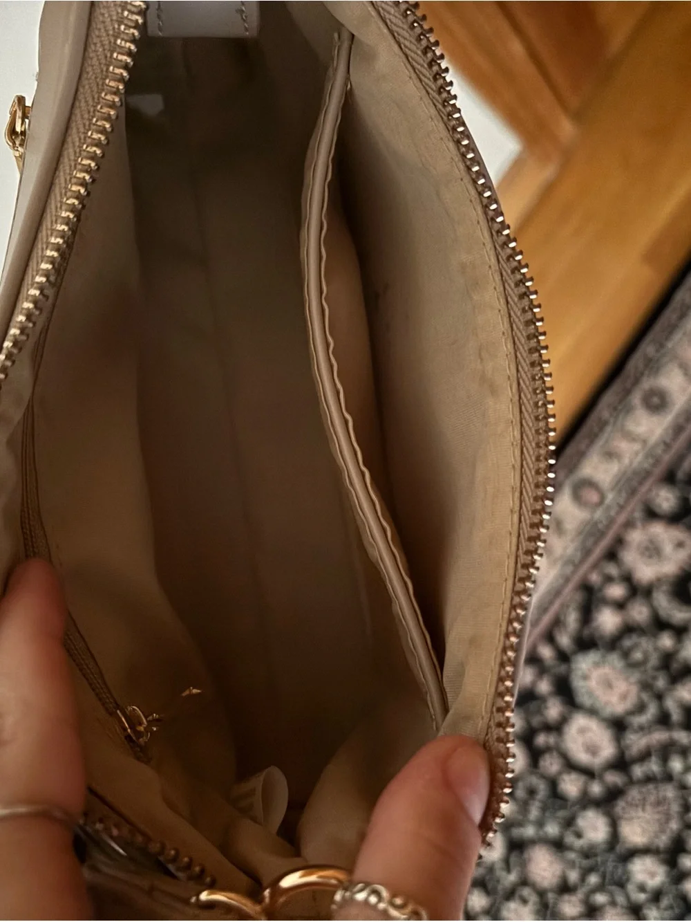 Amazon Taupe Shoulder Bag with Gold Hardware